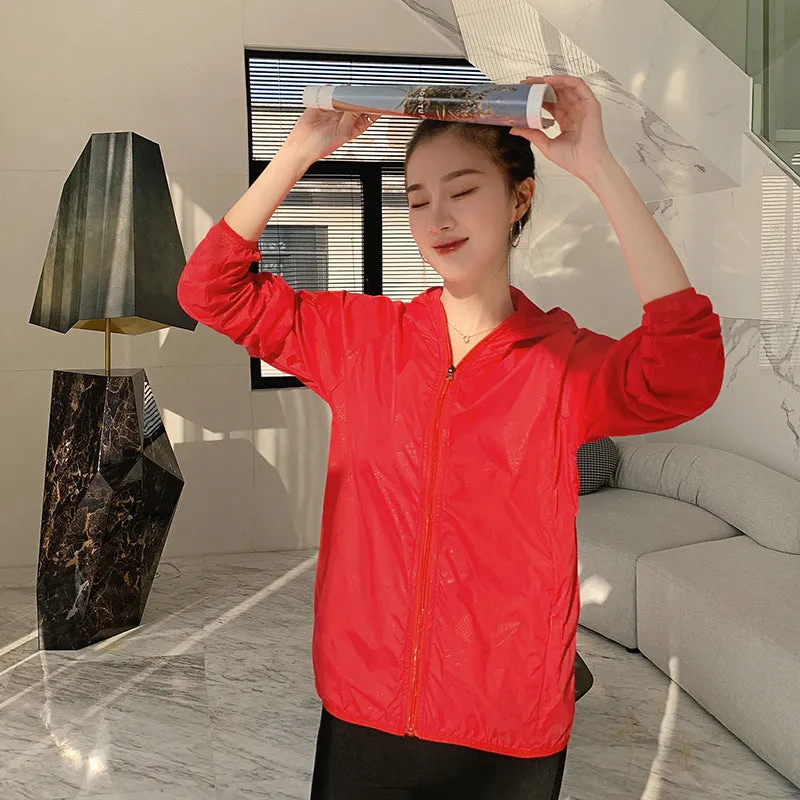 INSTOCK- thin jacket for women solid color hooded windbreaker