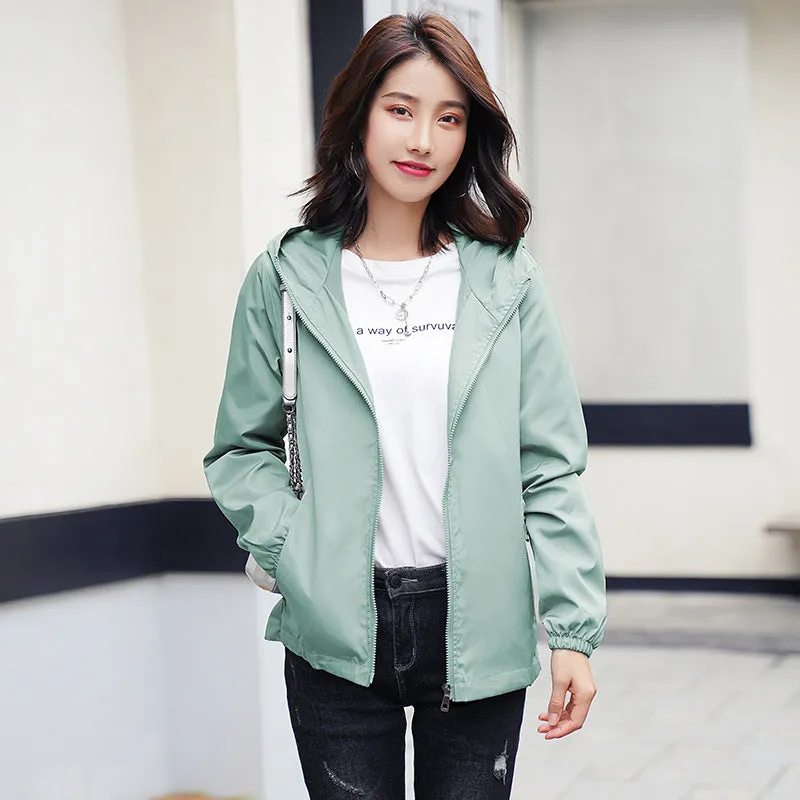 INSTOCK- thin jacket for women solid color hooded windbreaker