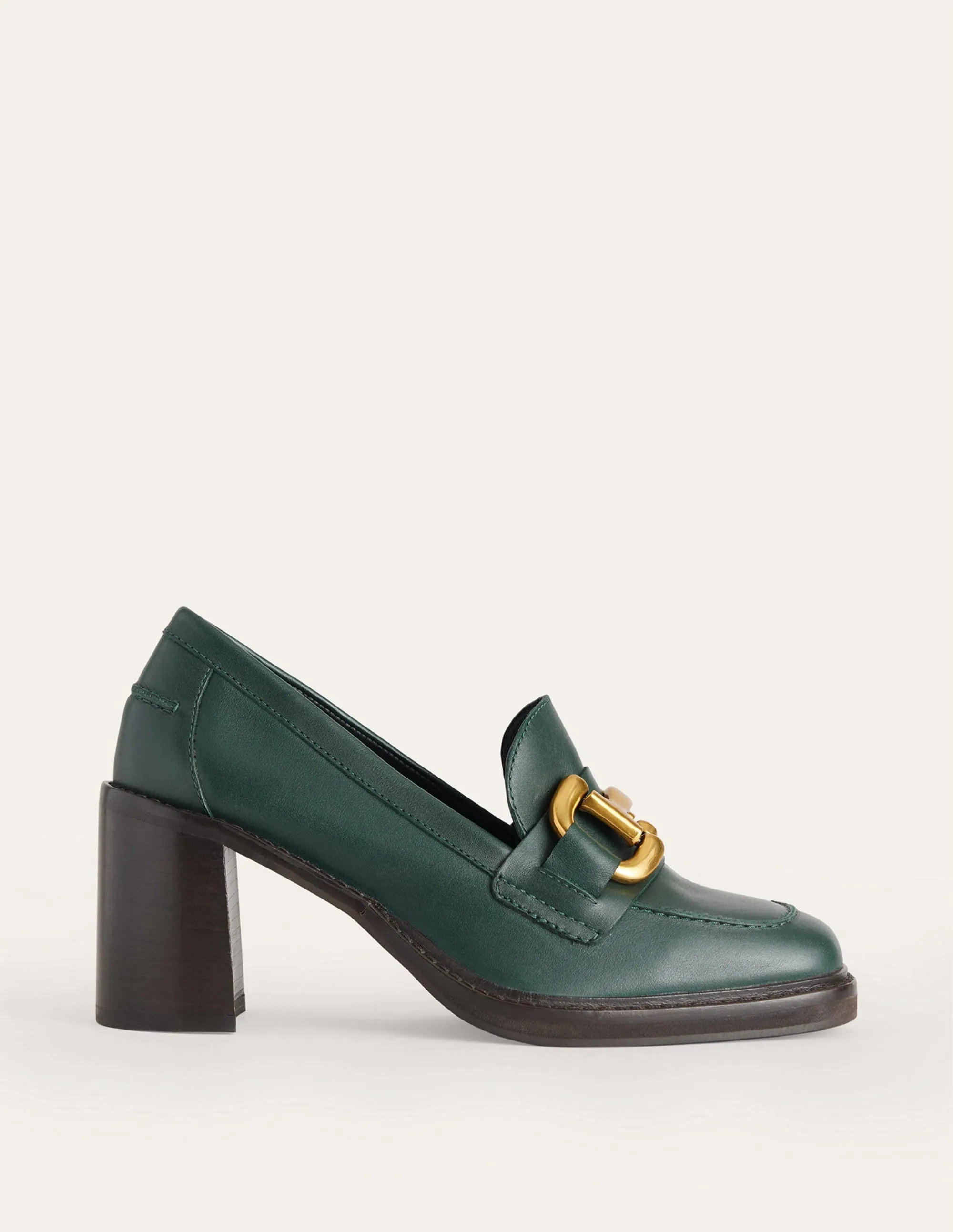 Iris Absatz-Loafer mit Trensendetail-Dunkelgrünes Leder