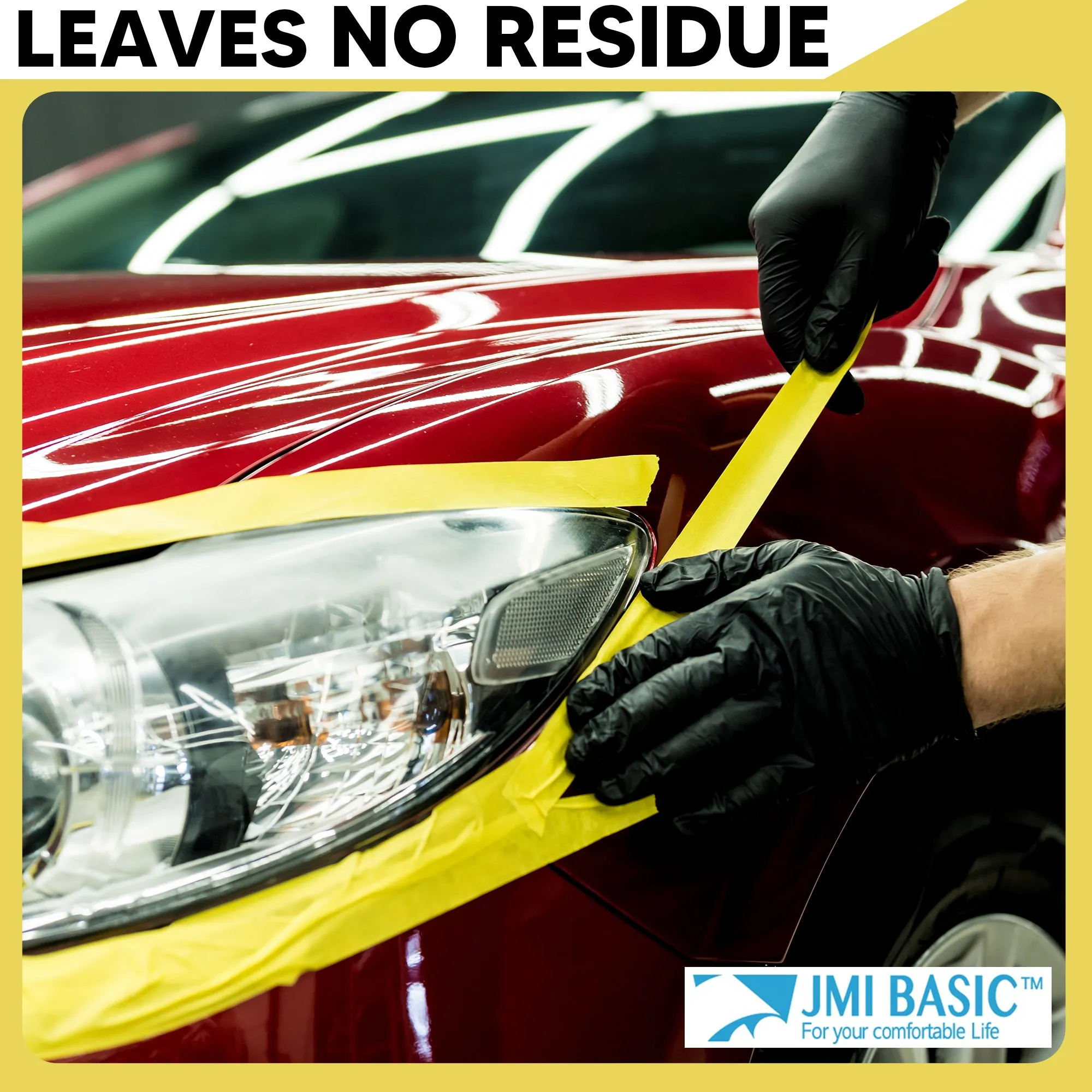 JMIBASIC Yellow Painters Tape for Car Paint - 3 Roll Multi Size Automotive Masking Tape