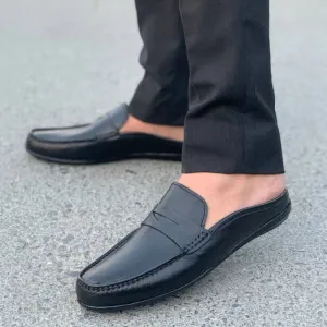 LS Pure Leather Handmade Black Mild Halfcut Loafer LS-710-00