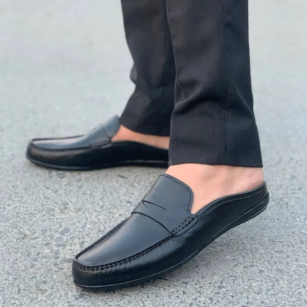LS Pure Leather Handmade Black Mild Halfcut Loafer LS-710-00