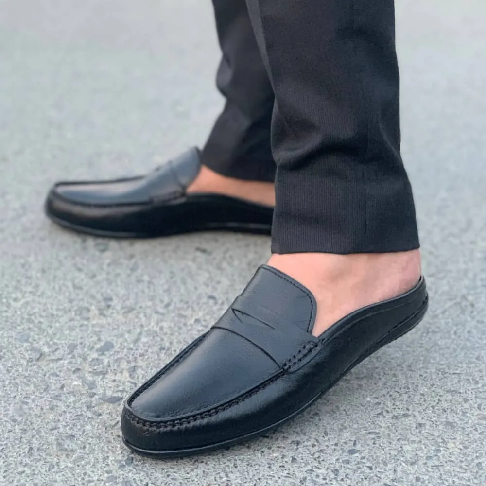LS Pure Leather Handmade Black Mild Halfcut Loafer LS-710-00