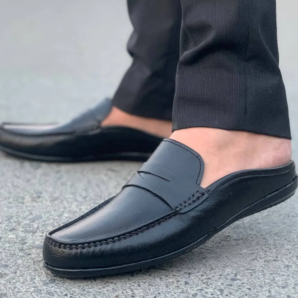 LS Pure Leather Handmade Black Mild Halfcut Loafer LS-710-00