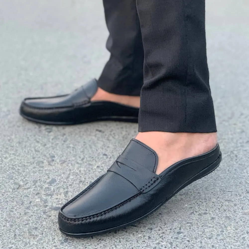LS Pure Leather Handmade Black Mild Halfcut Loafer LS-710-00
