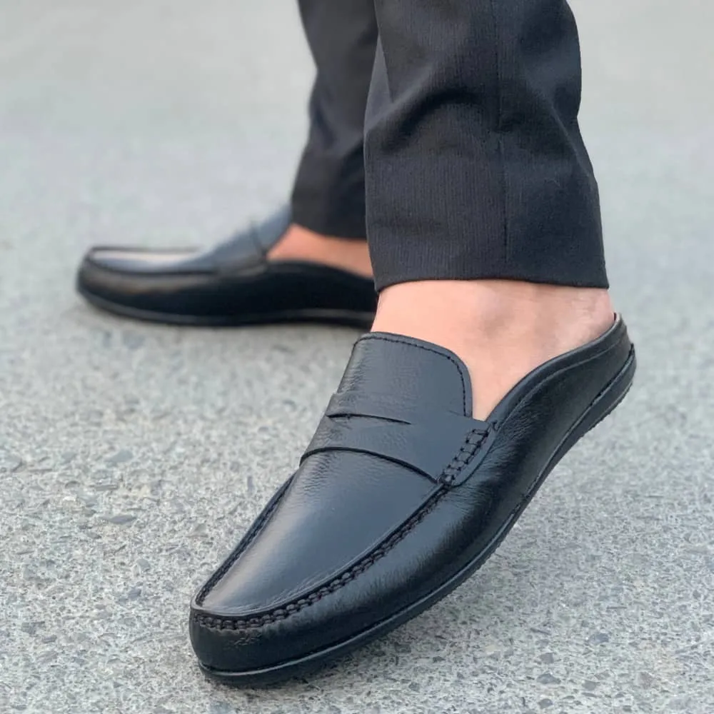 LS Pure Leather Handmade Black Mild Halfcut Loafer LS-710-00