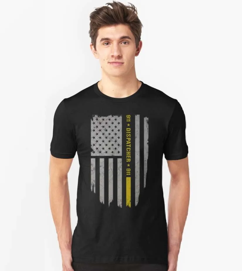 Men's Thin Gold Line Flag 911 Dispatcher Shirt
