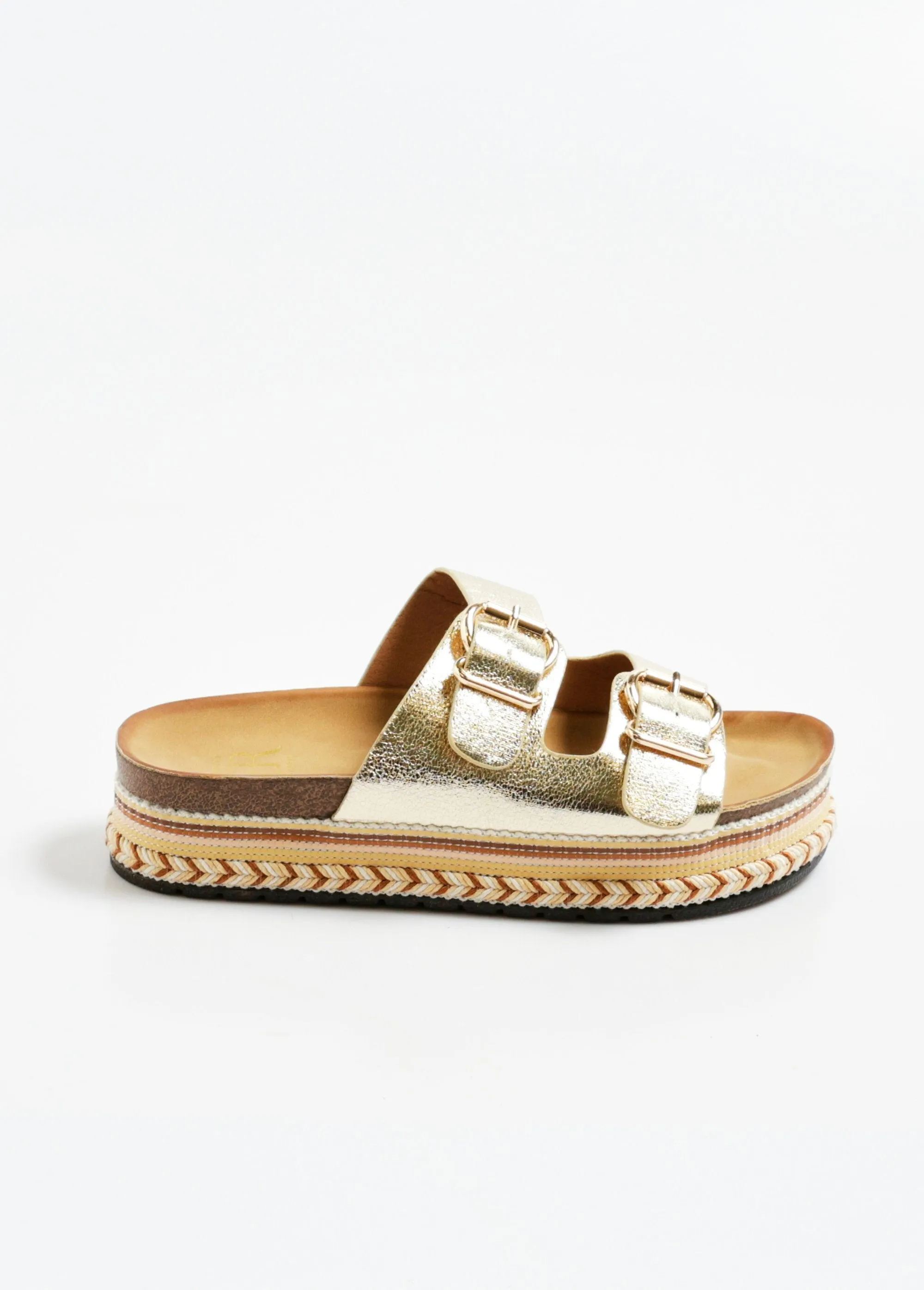 Metallic wedge mules with anatomical sole