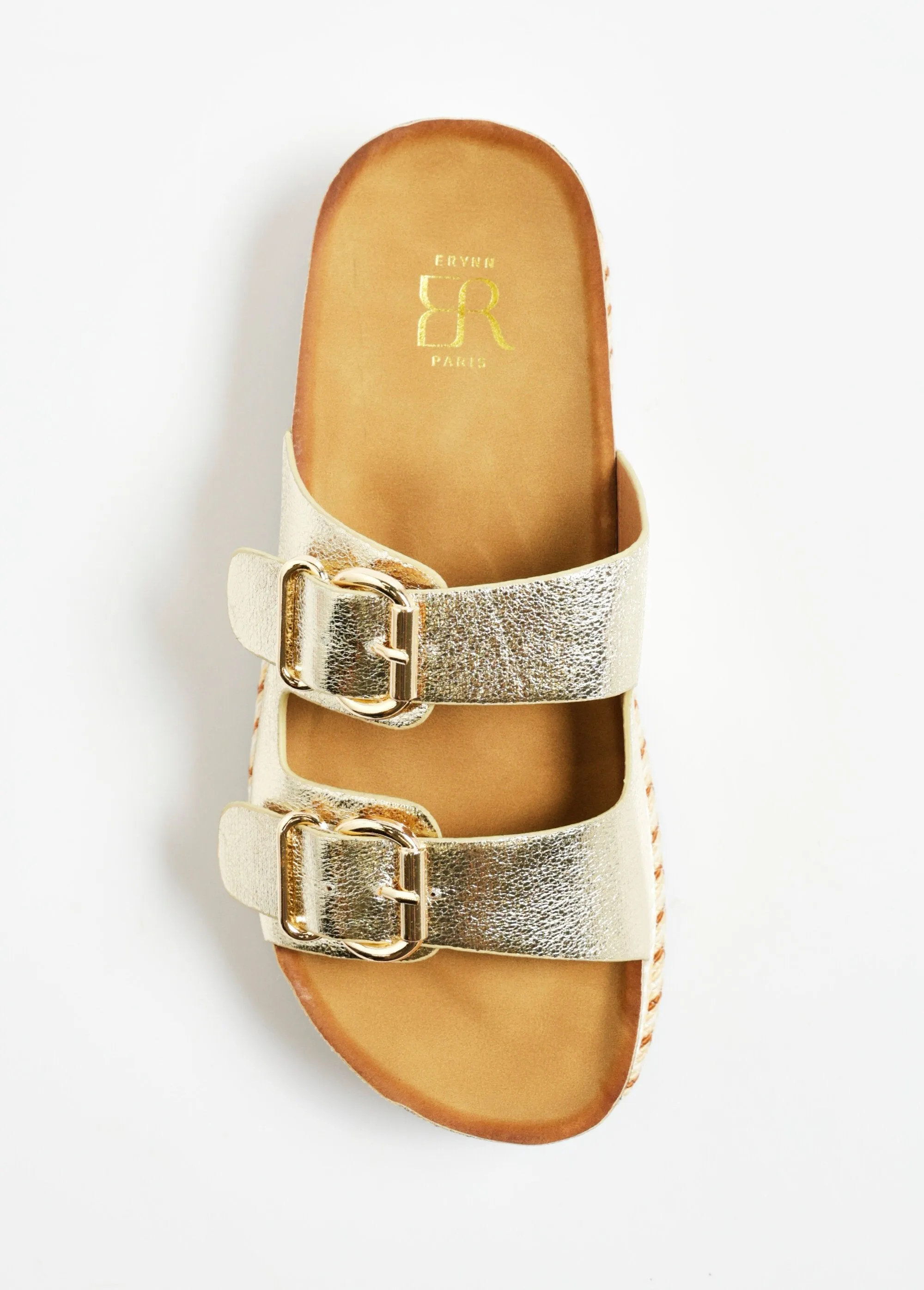 Metallic wedge mules with anatomical sole