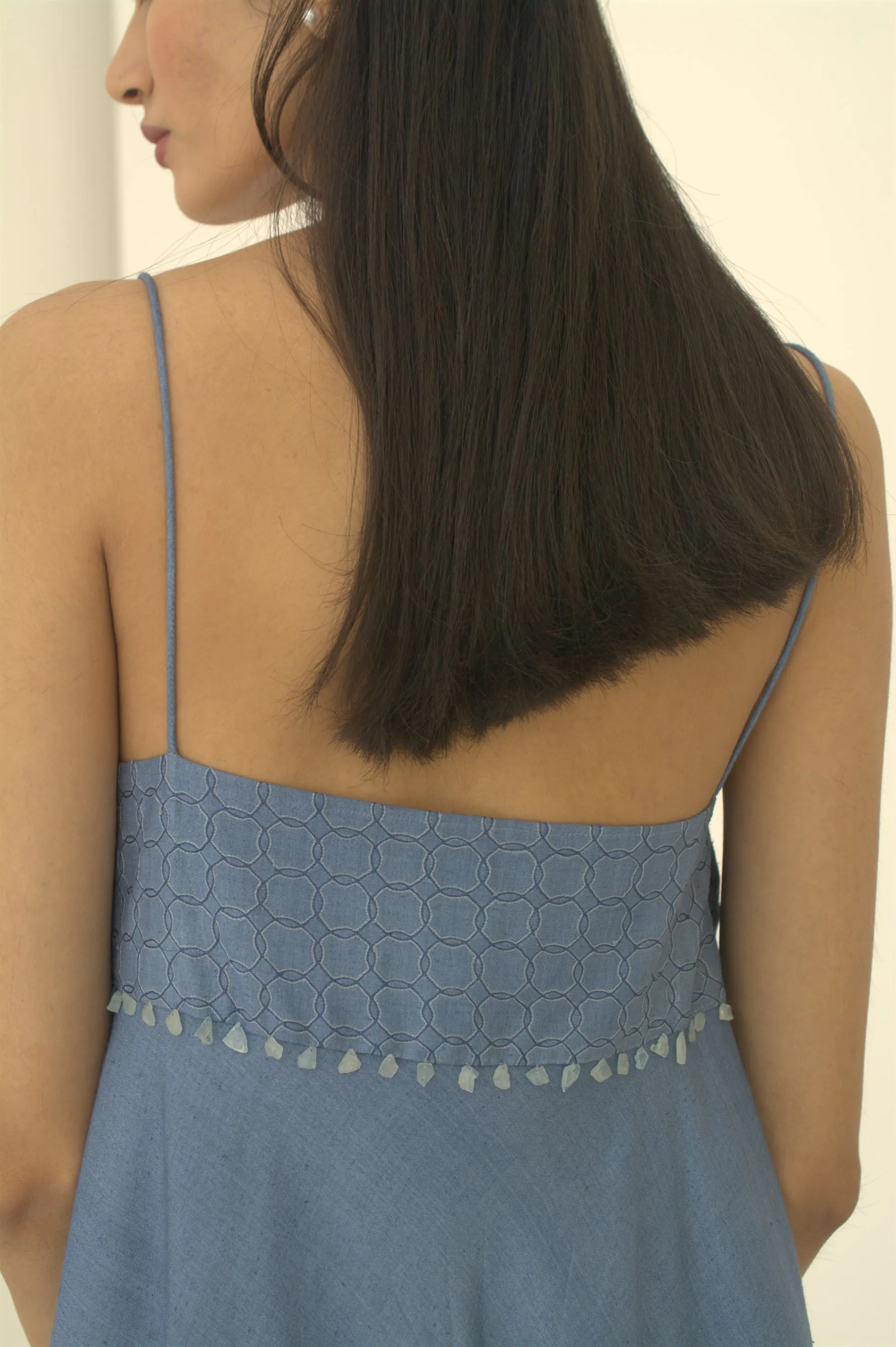 New Season Summer to Fall 2024-Dress Flared Silk Cerulean Blue-B/TS/054-Suzanne-Fashion Edit Hemji