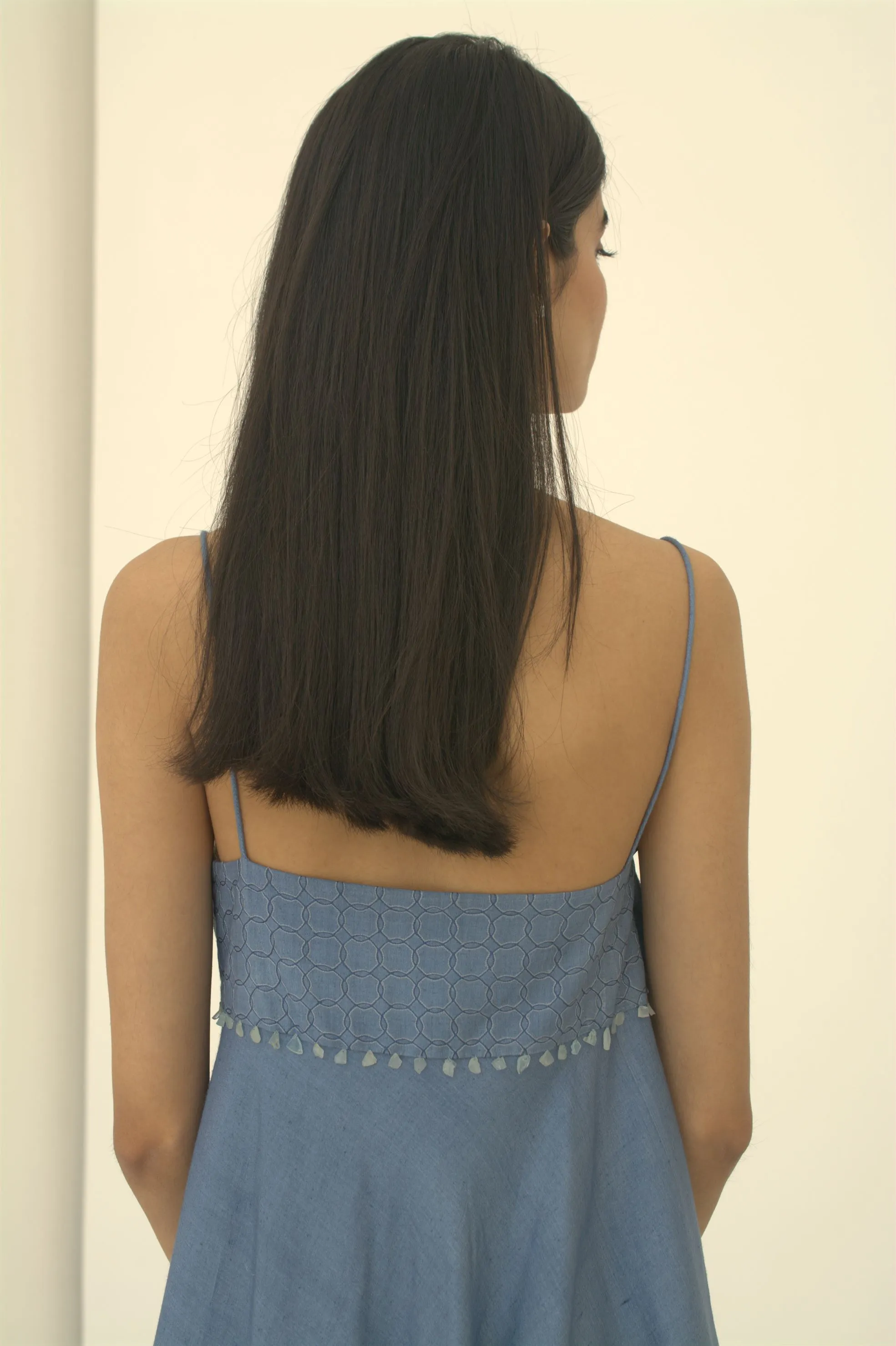 New Season Summer to Fall 2024-Dress Flared Silk Cerulean Blue-B/TS/054-Suzanne-Fashion Edit Hemji