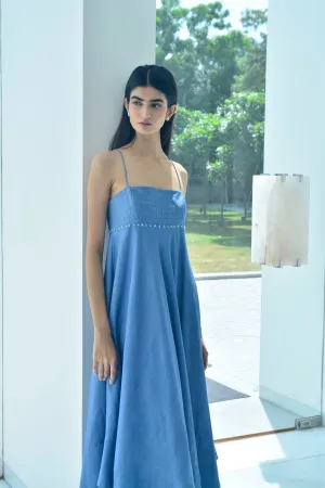 New Season Summer to Fall 2024-Dress Flared Silk Cerulean Blue-B/TS/054-Suzanne-Fashion Edit Hemji