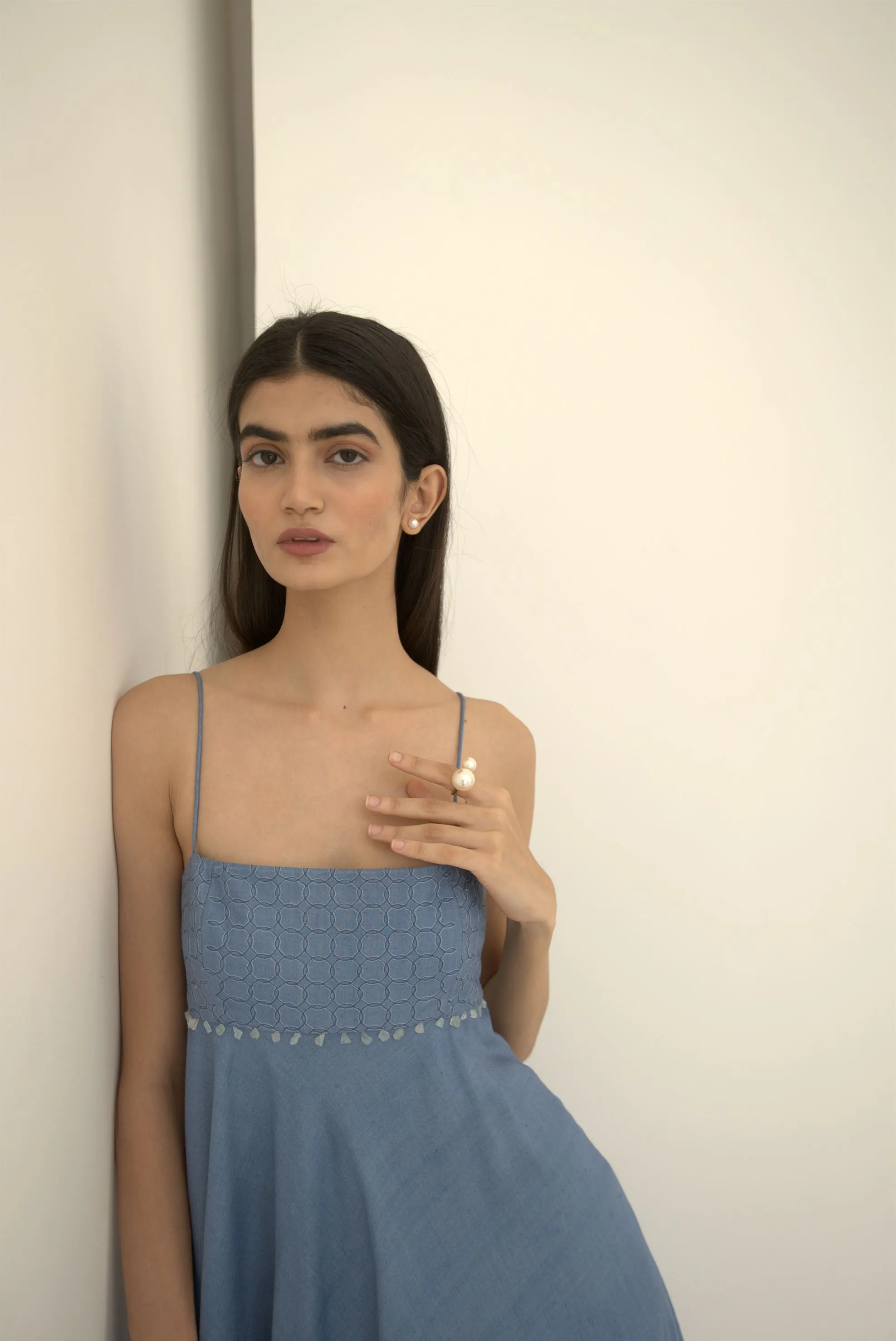 New Season Summer to Fall 2024-Dress Flared Silk Cerulean Blue-B/TS/054-Suzanne-Fashion Edit Hemji
