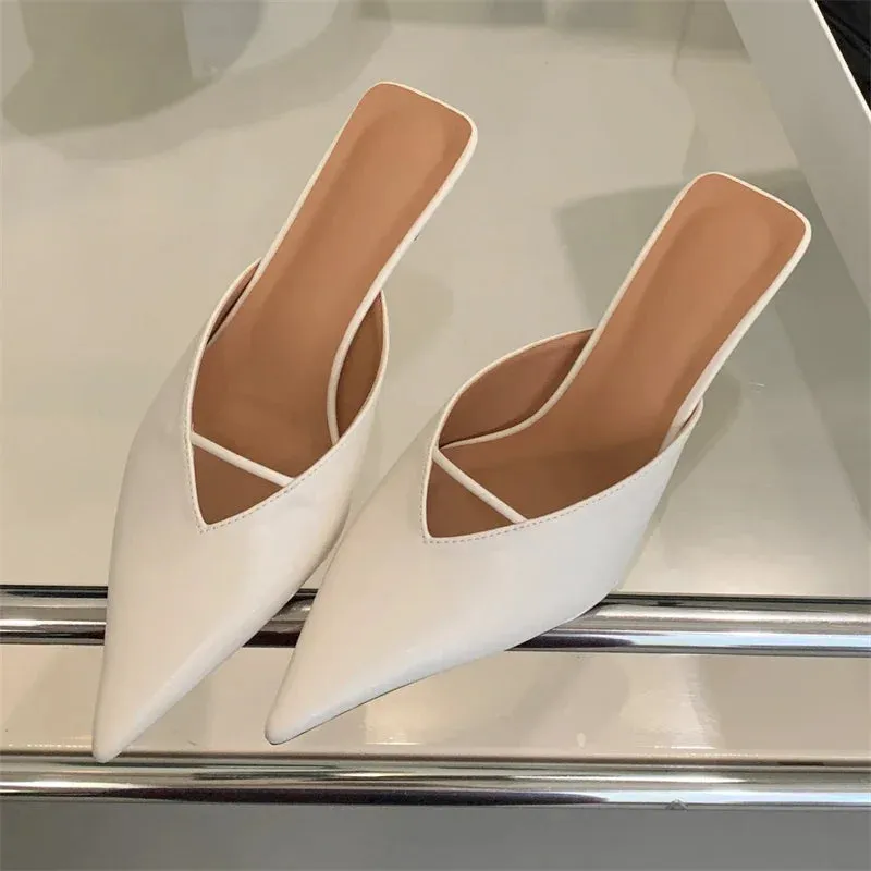 Newe Spring Elegant Pointed Toe Slippers Women Thin Low Heels Mule Shoes Fashion
