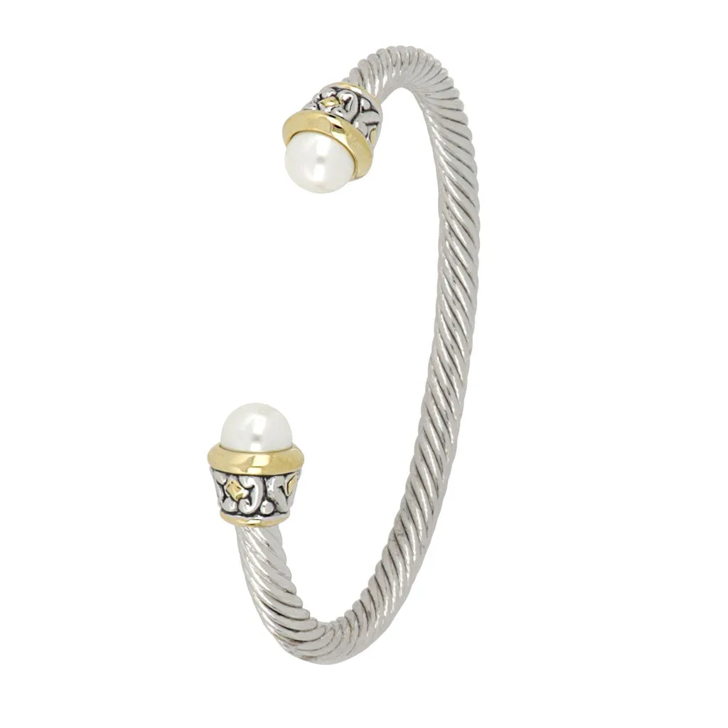Ocean Images Collection Thin 8mm Pearl Wire Cuff Bracelet