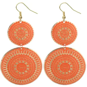 Orange Thin Double Disk Dangle Earrings