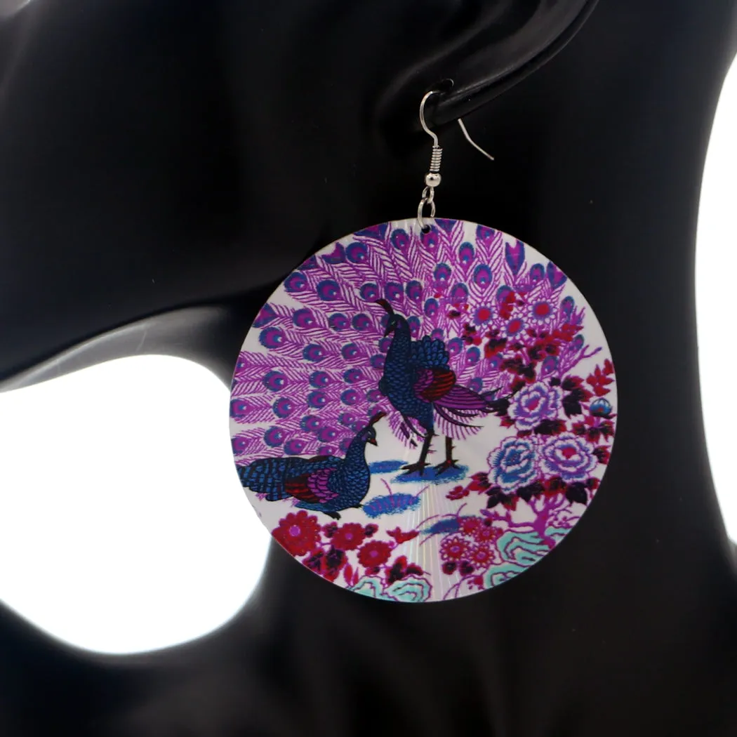 Pink Indian Peafowl Peacock Thin Earrings