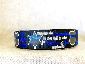 Police Support Ribbon - Blessed Are the Peacemakers - Black - White - 7/8 Inch