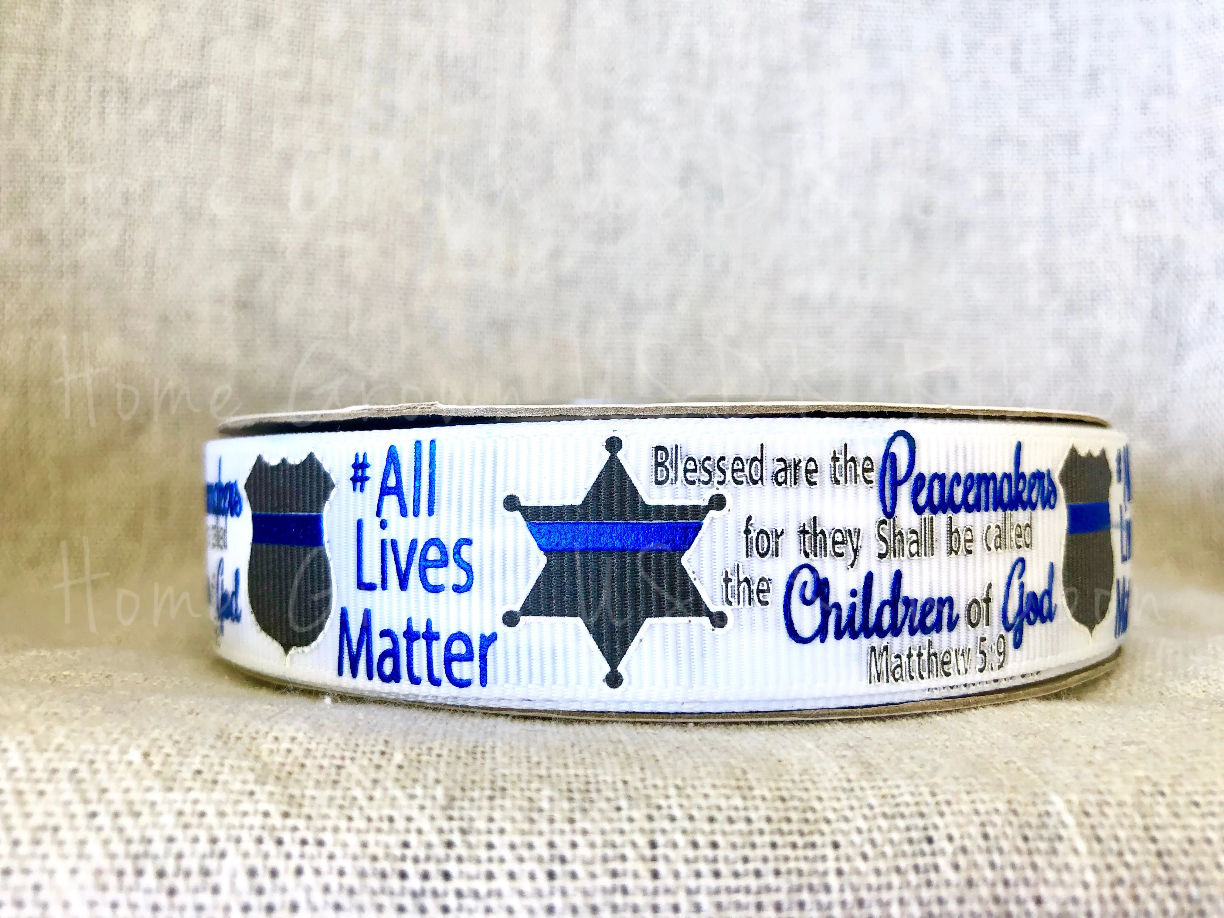 Police Support Ribbon - Blessed Are the Peacemakers - Black - White - 7/8 Inch