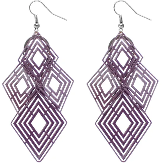 Purple Diamond Shaped Dangle Earrings