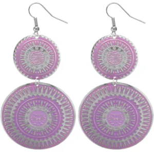 Purple Thin Double Disk Dangle Earrings