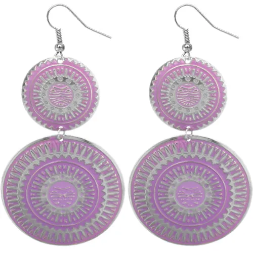 Purple Thin Double Disk Dangle Earrings
