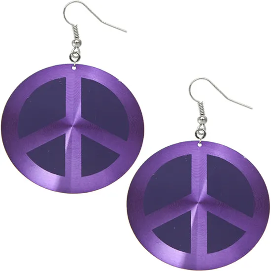 Purple Thin Peace Sign Disc Earrings