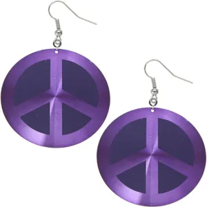 Purple Thin Peace Sign Disc Earrings