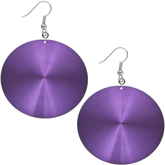 Purple Thin Peace Sign Disc Earrings