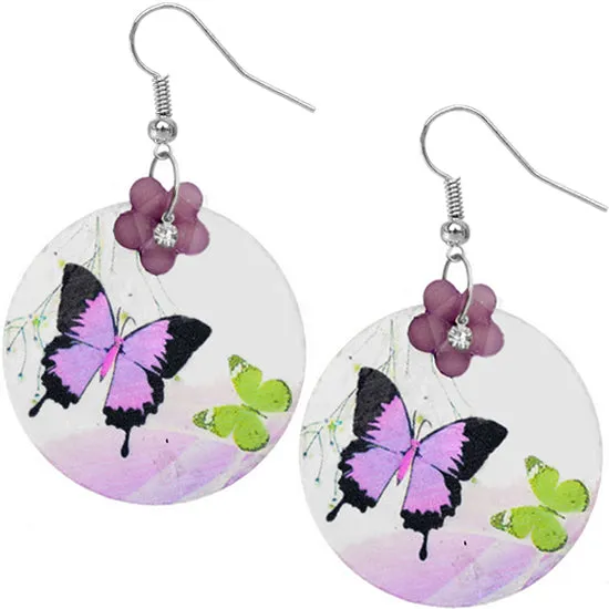 Purple Thin Shell Butterfly Drop Earrings
