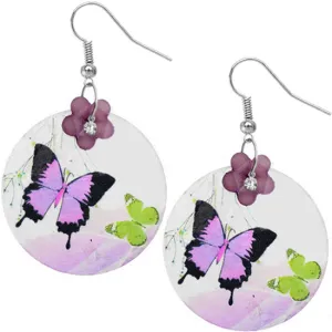 Purple Thin Shell Butterfly Drop Earrings