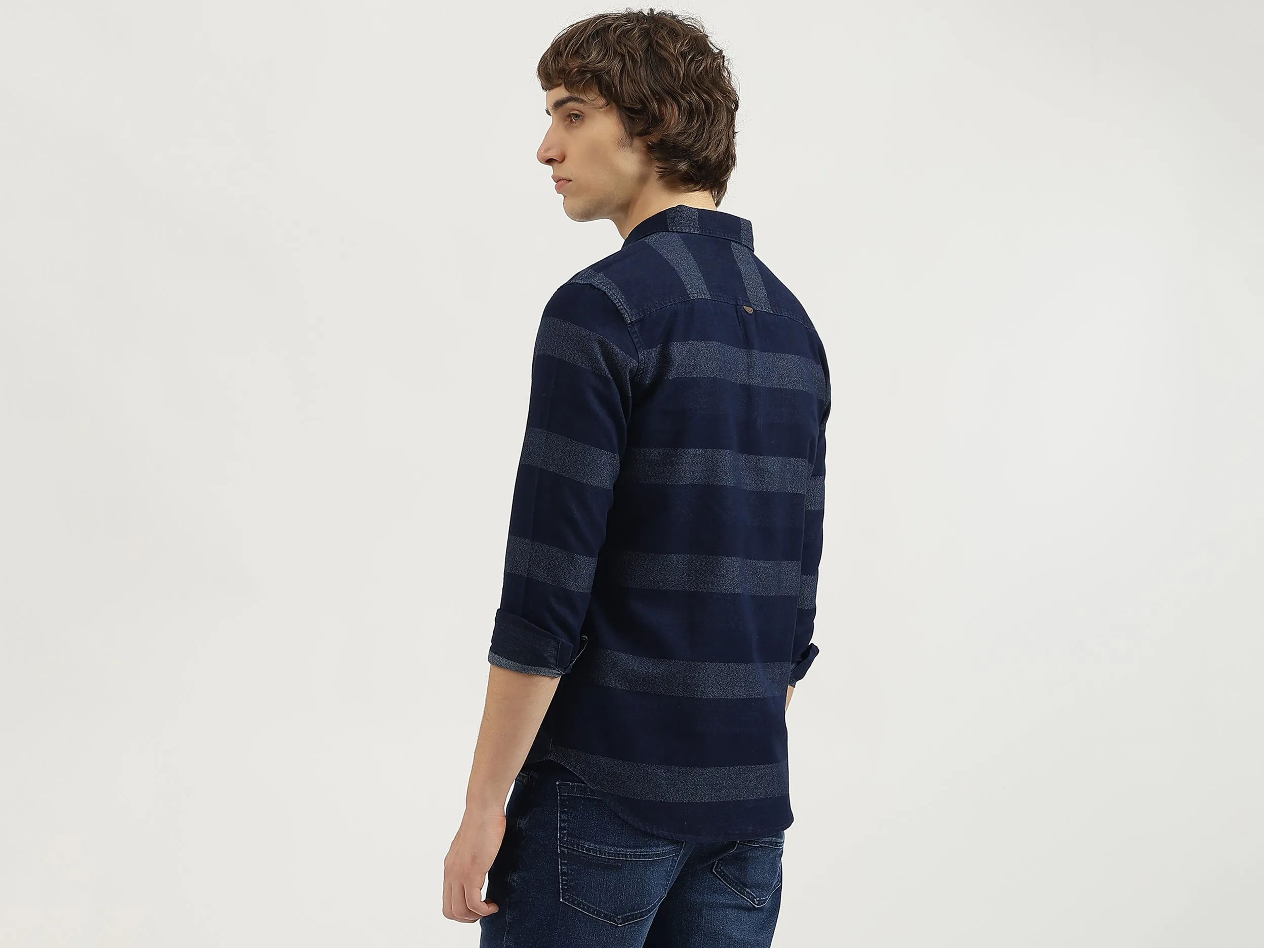 Regular Fit Spread Collar Striped Shirt