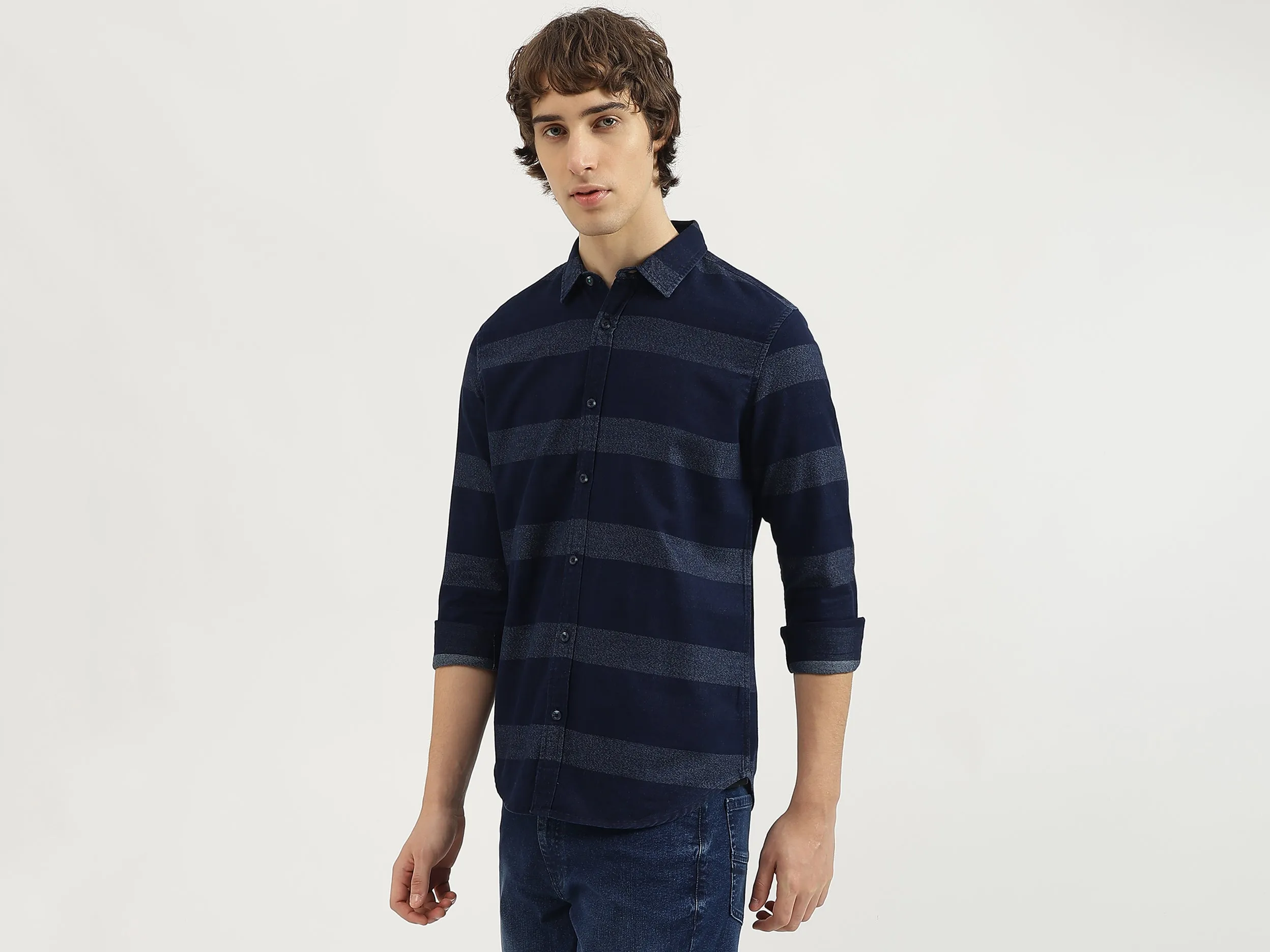 Regular Fit Spread Collar Striped Shirt