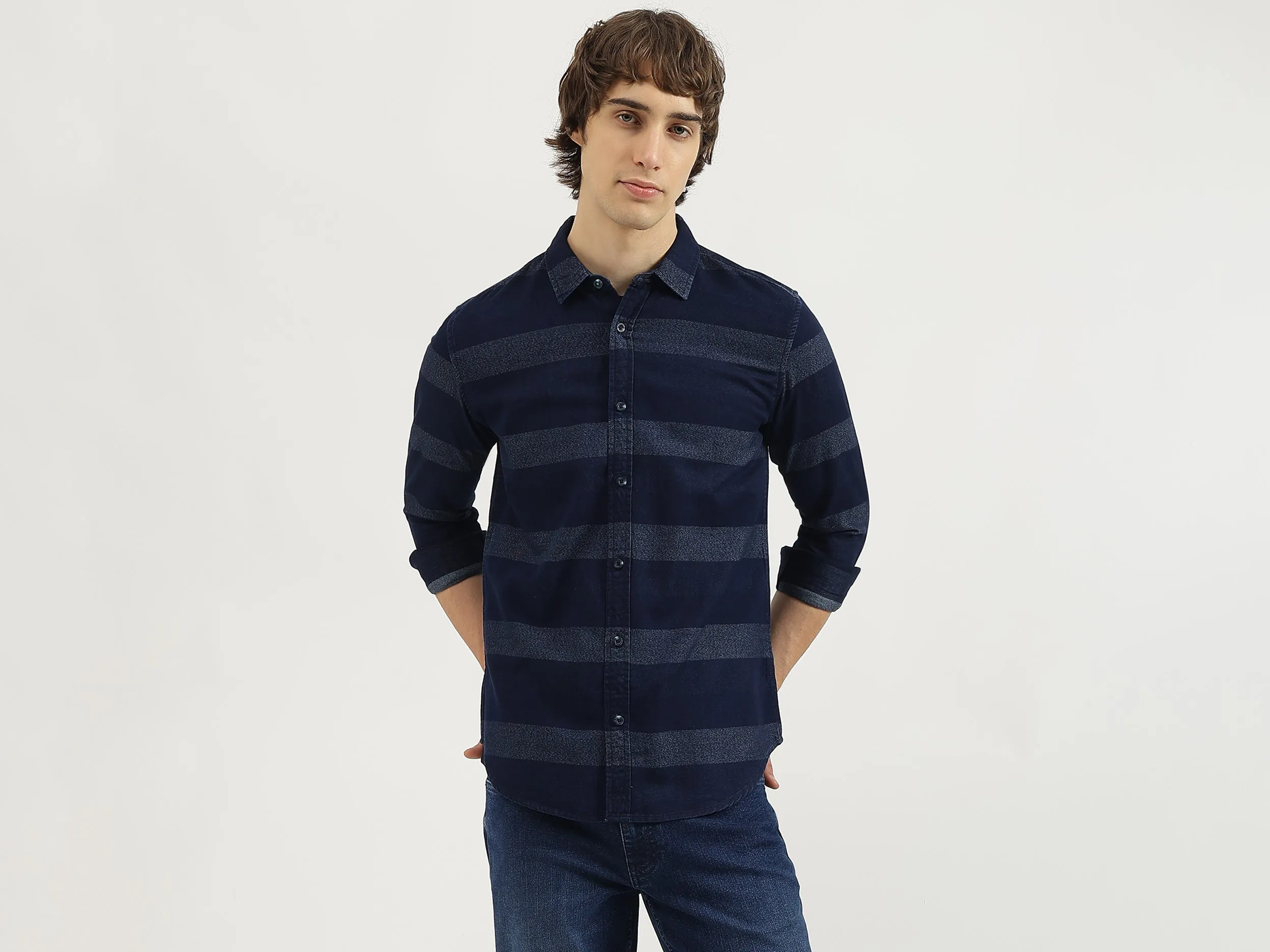Regular Fit Spread Collar Striped Shirt