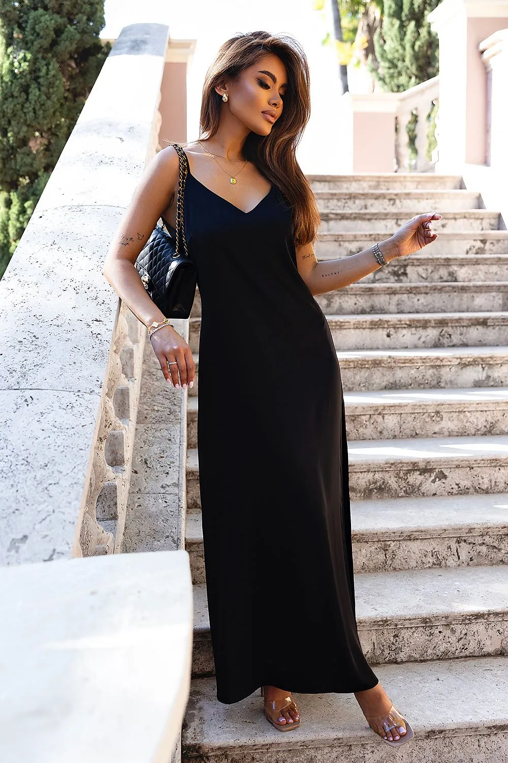 Satin Maxi Dress with Side Slit