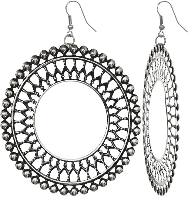 Silver Large Cutout Hoop Earrings