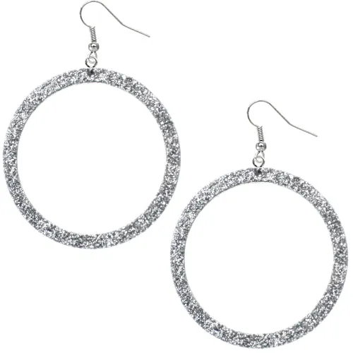 Silver Thin Glitter Hoop Earrings