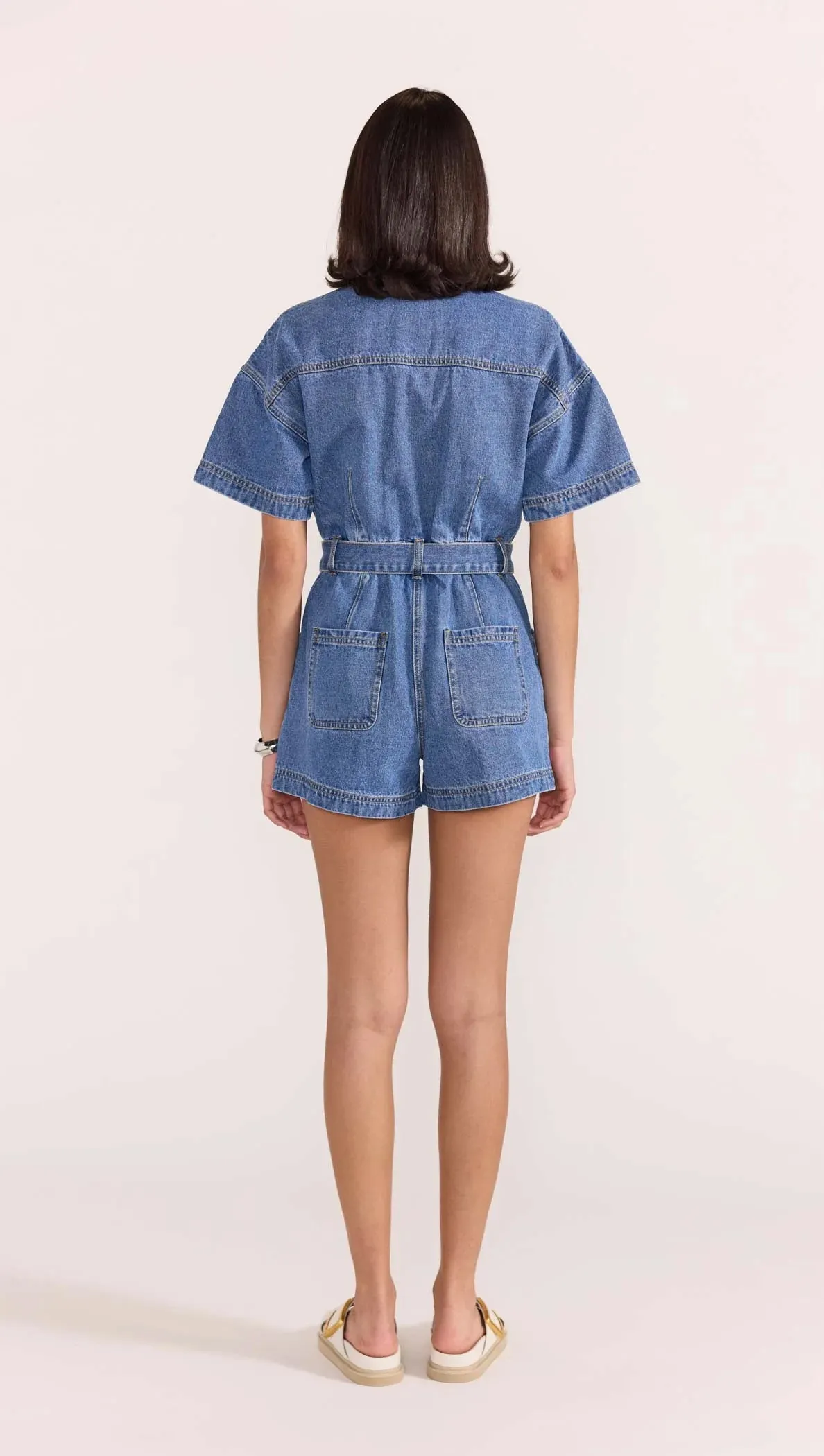 Staple The Label Tate Denim Playsuit - Mid-Blue