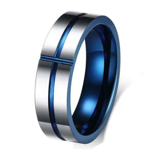 Stunning Cross Thin Blue Line Inspired Ring - Pure Tungsten Carbide!