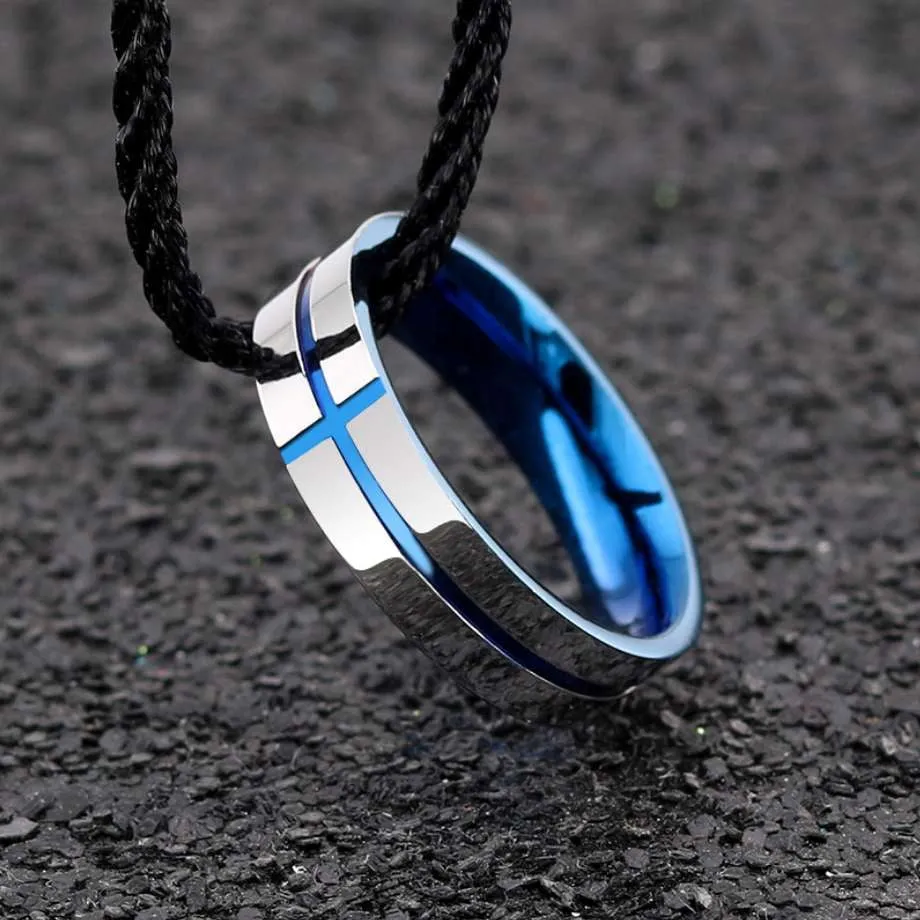Stunning Cross Thin Blue Line Inspired Ring - Pure Tungsten Carbide!
