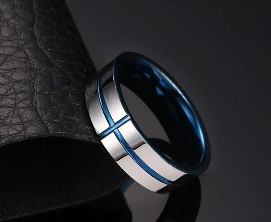 Stunning Cross Thin Blue Line Inspired Ring - Pure Tungsten Carbide!
