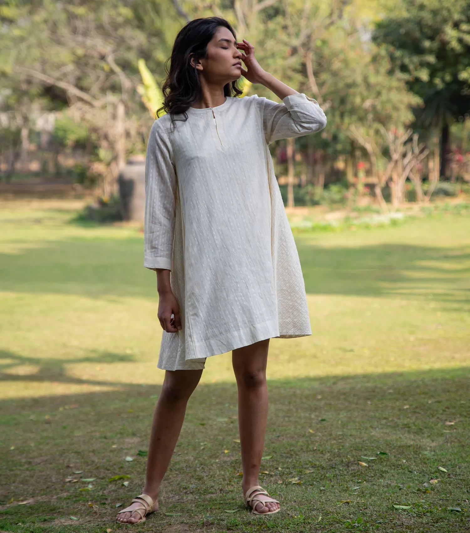 SUMMER BREEZE PINTUCK COTTON A-LINE DRESS