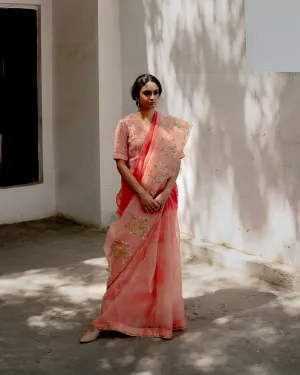 Suparna Som jui tora sari 48 inch width by 5.5 meter length Dark and light peach ombre silk - delivery Time 8 weeks Festive 24 LOOK-17