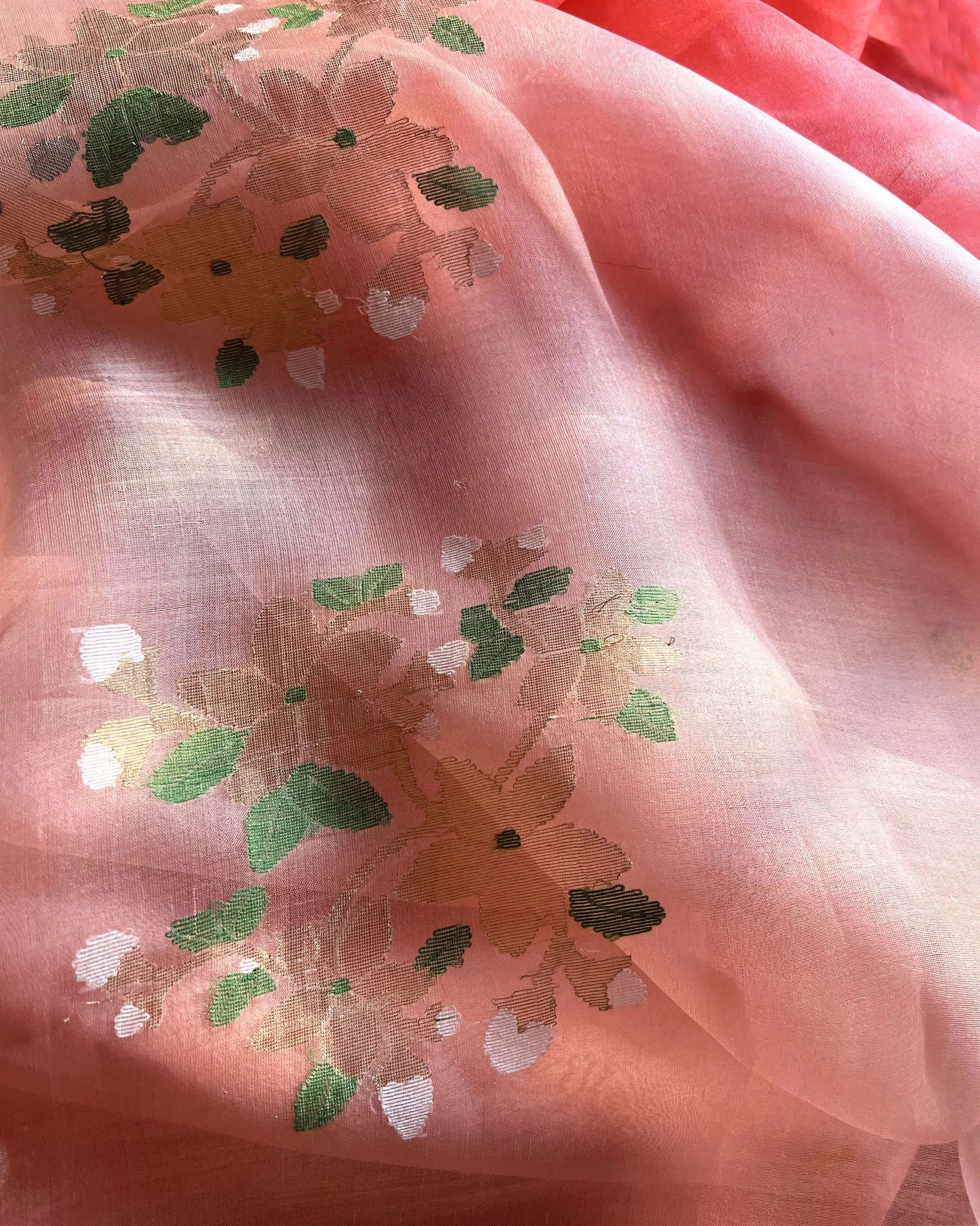 Suparna Som jui tora sari 48 inch width by 5.5 meter length Dark and light peach ombre silk - delivery Time 8 weeks Festive 24 LOOK-17