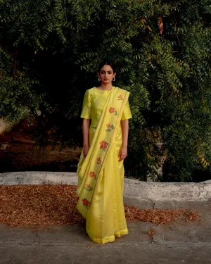 Suparna Som kiran sari 48 inch width by 5.5 meter length Lime silk - delivery Time 8 weeks Festive 24 LOOK-01
