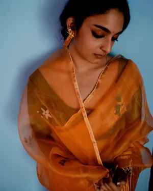 Suparna Som komola sari 48 inch width by 5.5 meter length Orange silk - delivery Time 8 weeks Festive 24 LOOK-14