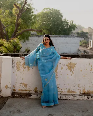 Suparna Som meghpushpa sari 48 inch width by 5.5 meter length Blue silk - delivery Time 8 weeks Festive 24 LOOK-02