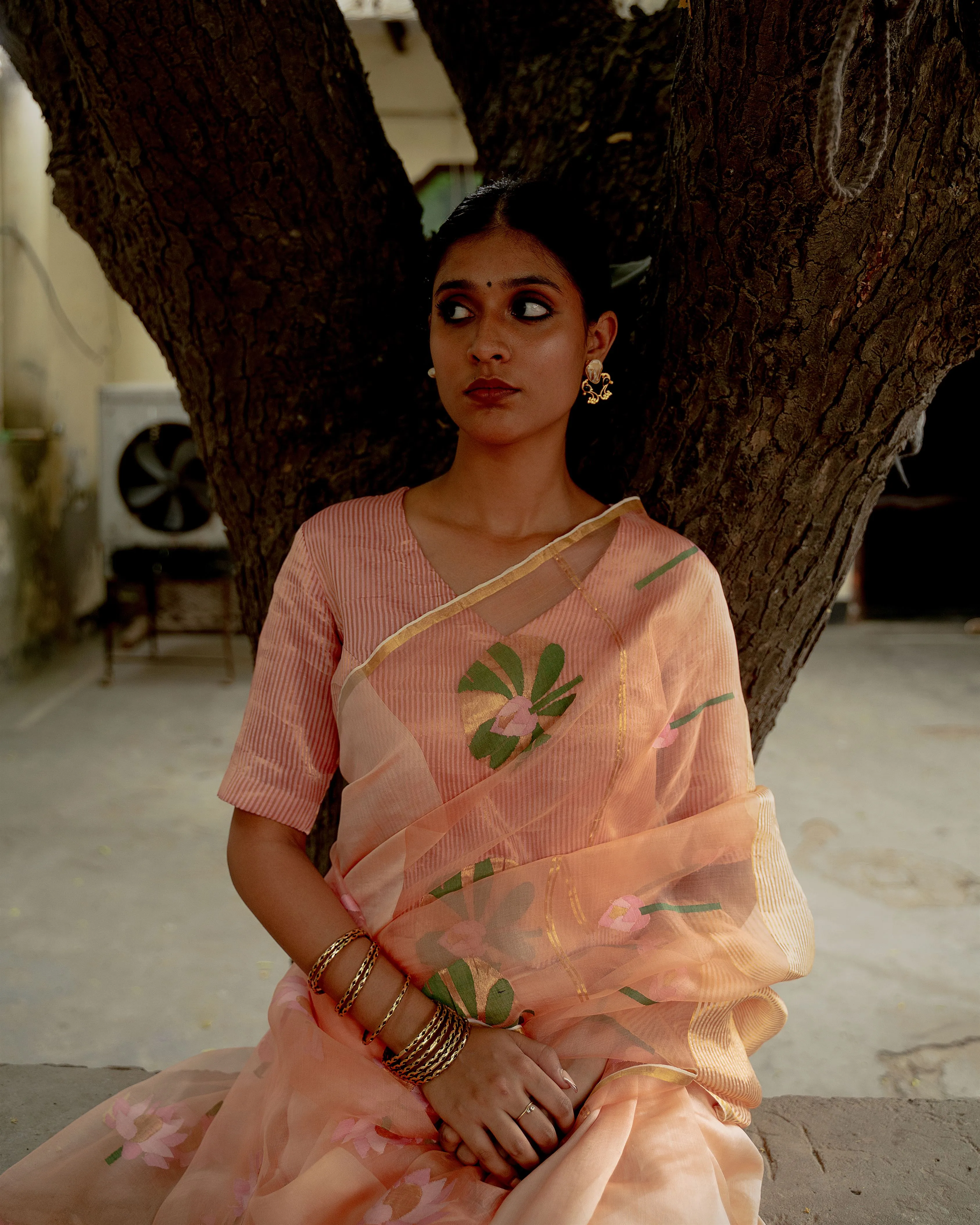 Suparna Som mohini sari 48 inch width by 5.5 meter length Peach silk - delivery Time 8 weeks Festive 24 LOOK-16
