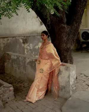 Suparna Som mohini sari 48 inch width by 5.5 meter length Peach silk - delivery Time 8 weeks Festive 24 LOOK-16