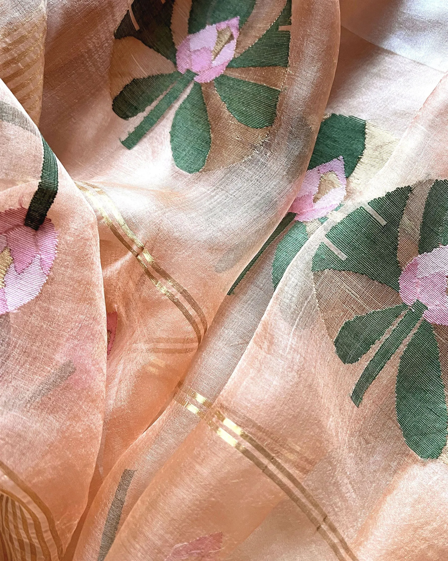 Suparna Som mohini sari 48 inch width by 5.5 meter length Peach silk - delivery Time 8 weeks Festive 24 LOOK-16